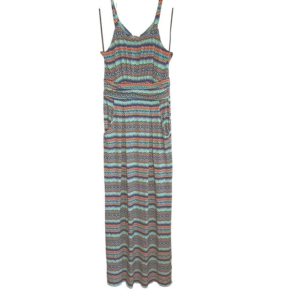 Donna Ricco New York Chevron Print Halter Maxi Dress‎ Teal Orange Beach Resort 8